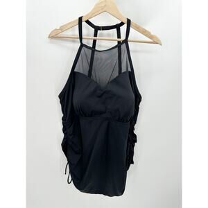 Swimsuits For All Black Racerbank Mesh Tankini Bathing Suit Top Womens 22